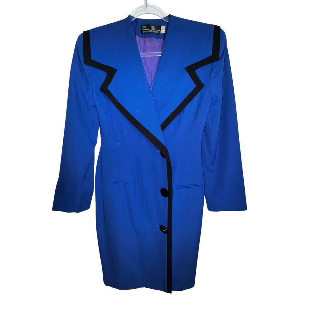 Vintage Royal Blue Dress Coat Size 6 Office Sexy Blazer New Wave Boss Royal Punk